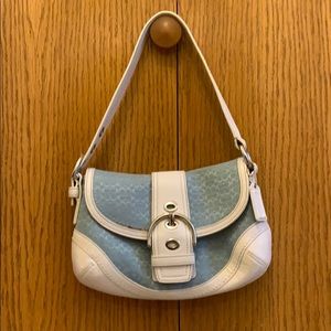 Coach light blue and white buckle bag